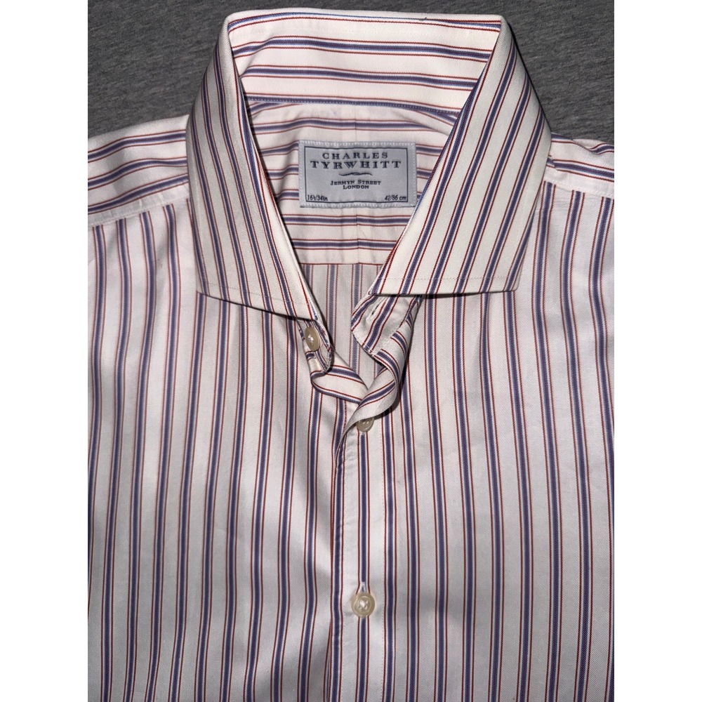 Charles Tyrwhitt Mens Striped Dress Shirt Size 16.5 34 French Cuff *Small Stains